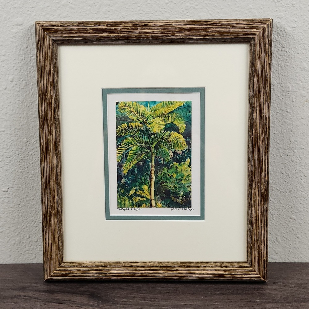 Vali Valenti Royal Palm Framed Art Signed Print Tropical Coastal Decor Honduras